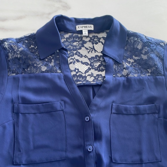 Express Lace Detail Slim Fit Yoke Blouse - Picture 3 of 8